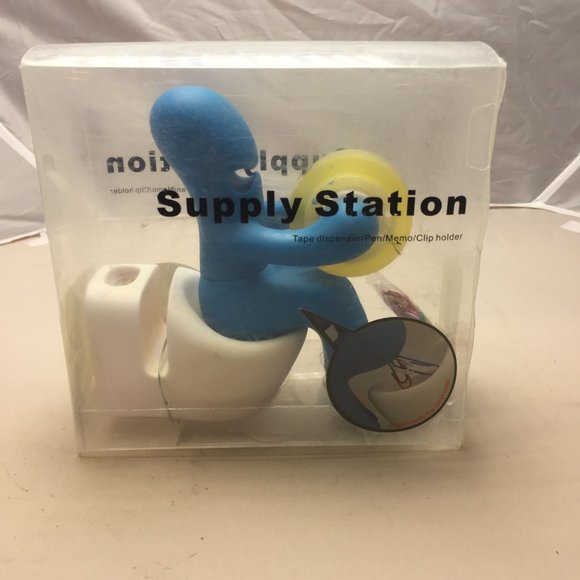 Supply Station Tape Dispenser Pen Memo Clip Holder Office Desk Toilet Humor - Picture 3 of 9